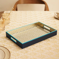Blue Lazer Cut Rectangle Faux Leather Tray