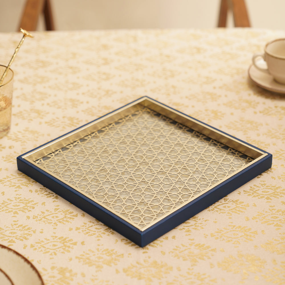 Blue Lazer Cut Faux Leather Platter