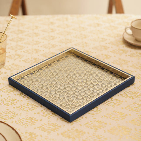 Blue Lazer Cut Faux Leather Platter