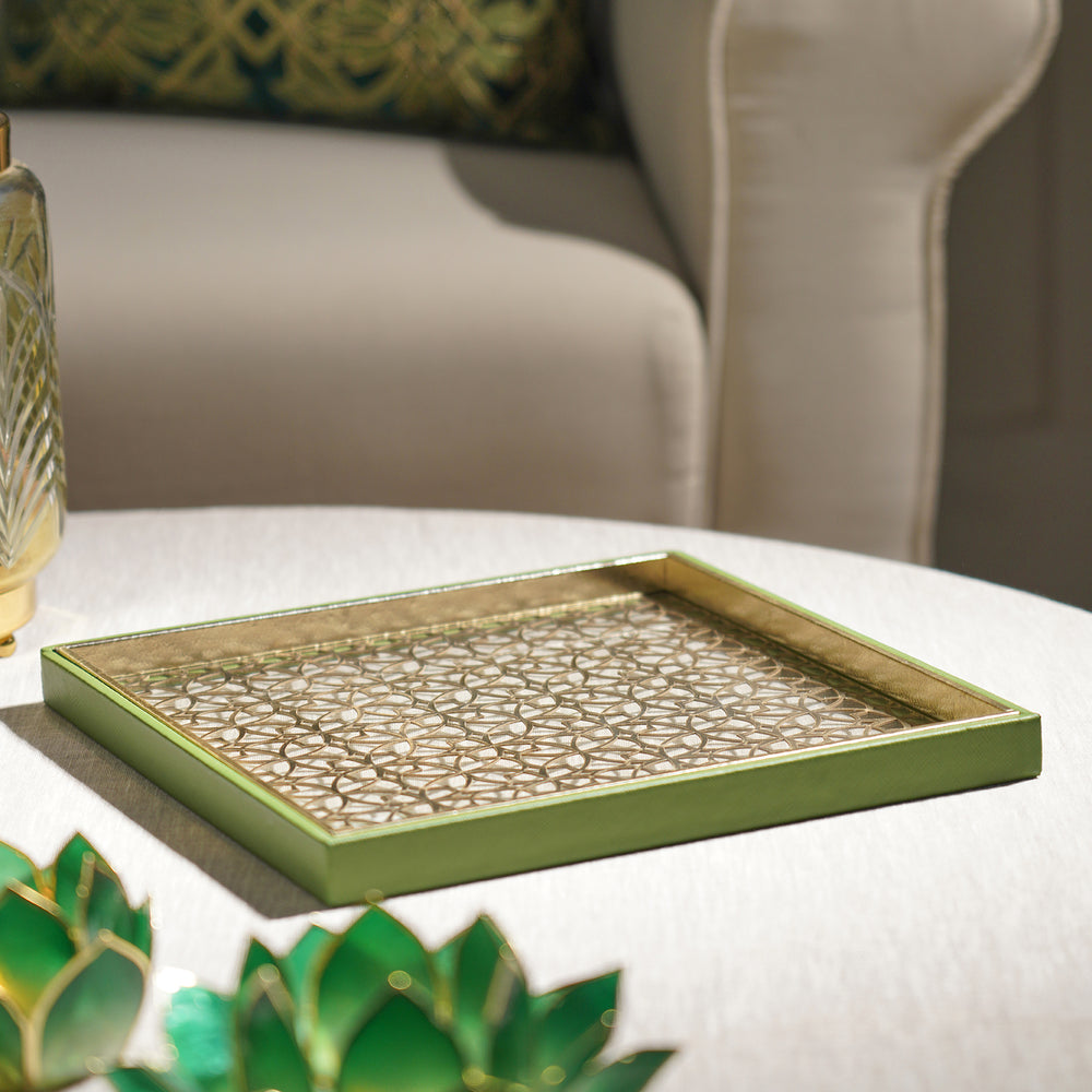 Green Lazer Cut Faux Leather Platter