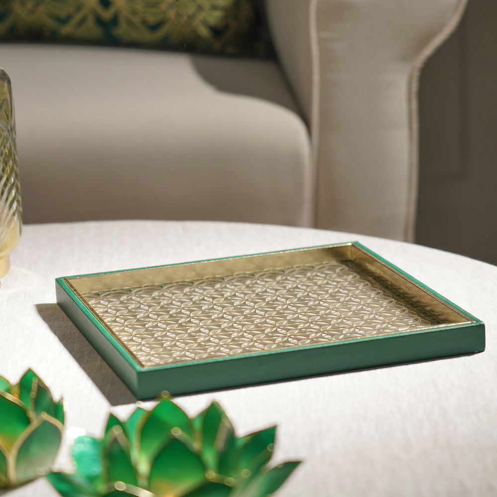 Dark Green Lazer Cut Faux Leather Platter