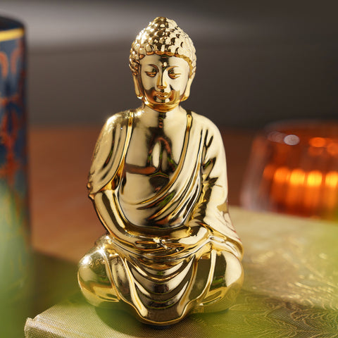 Gold Sitting Ceramic Buddha Figurine