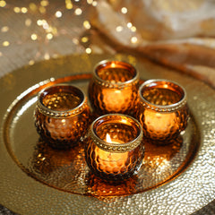 Set of 4 Brown Honeycomb Texture T-Light Holders