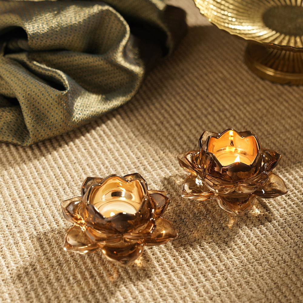 Set of 4 Dark Brown Floral Shaped T-Light Holders