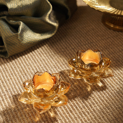 Set of 4 Brown Floral Shaped T-Light Holders