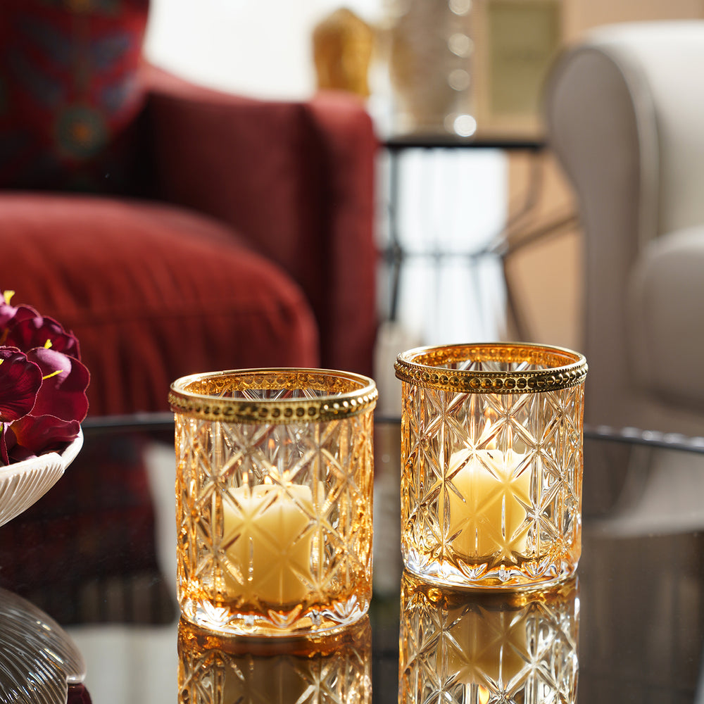 Set of 2 Brown Diamond Texture T-Light Holders