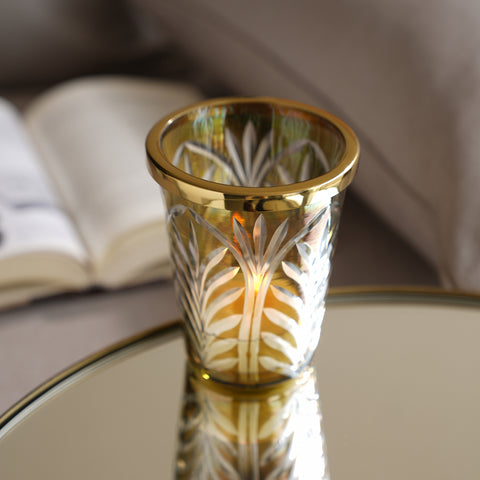 Set of 2 Cut Glass Votives with Metal Ring - Large