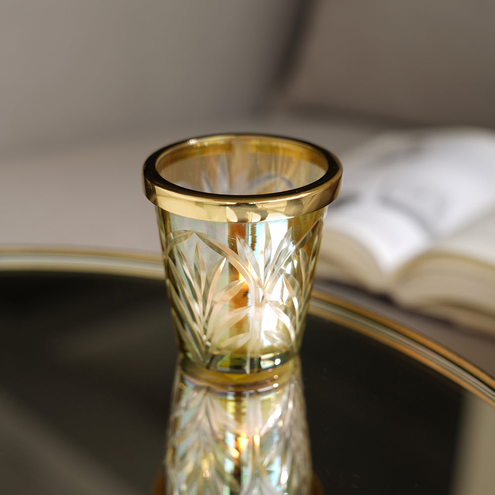 Set of 2 Cut Glass Votives with Metal Ring - Small