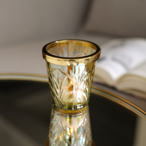Set of 2 Cut Glass Votives with Metal Ring - Small