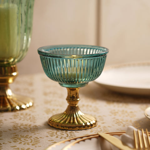 Teal and Gold Ribbed Decorative Bowl - Small
