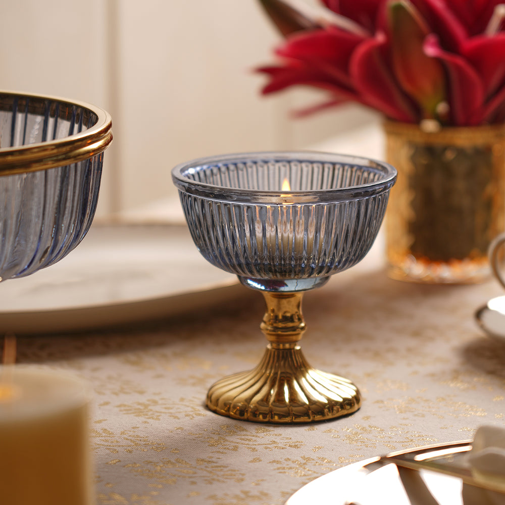 Blue and Gold Ribbed Decorative Bowl - Small