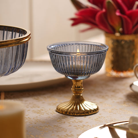 Blue and Gold Ribbed Decorative Bowl - Small