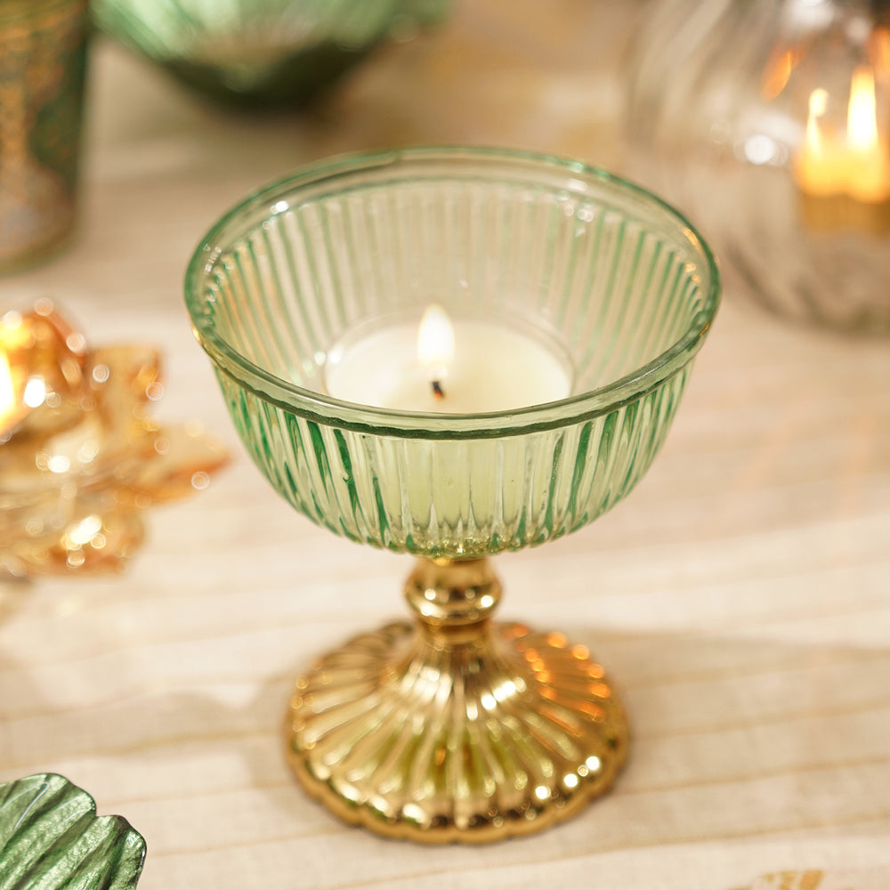 Green and Gold Ribbed Decorative Bowl - Small