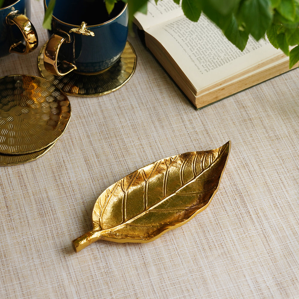 Gold Metal Long Leaf Decorative Platter - Small