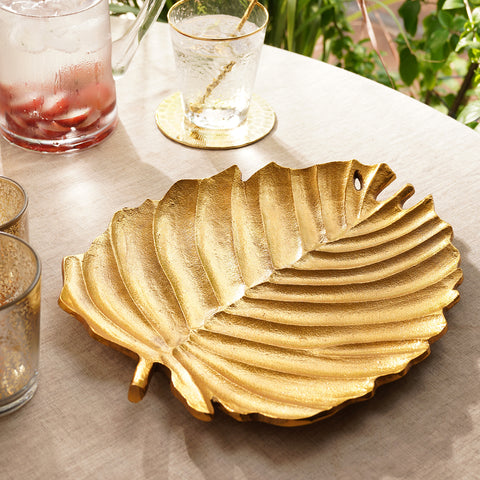 Gold Metal Hazel Leaf Decorative Platter - Large
