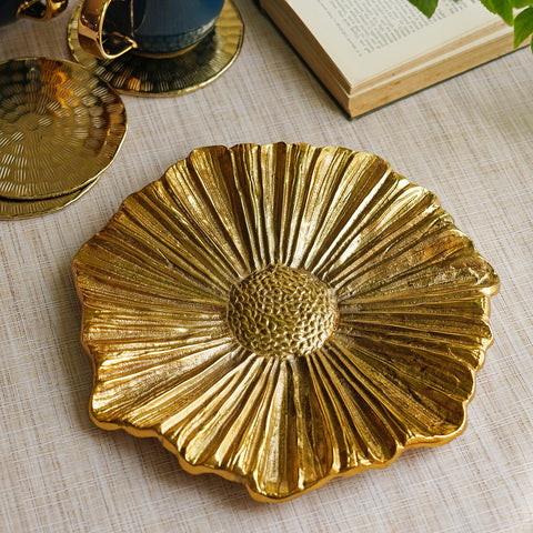Gold Metal Flower Decorative Platter - Large