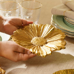 Gold Metal Flower Decorative Platter - Small