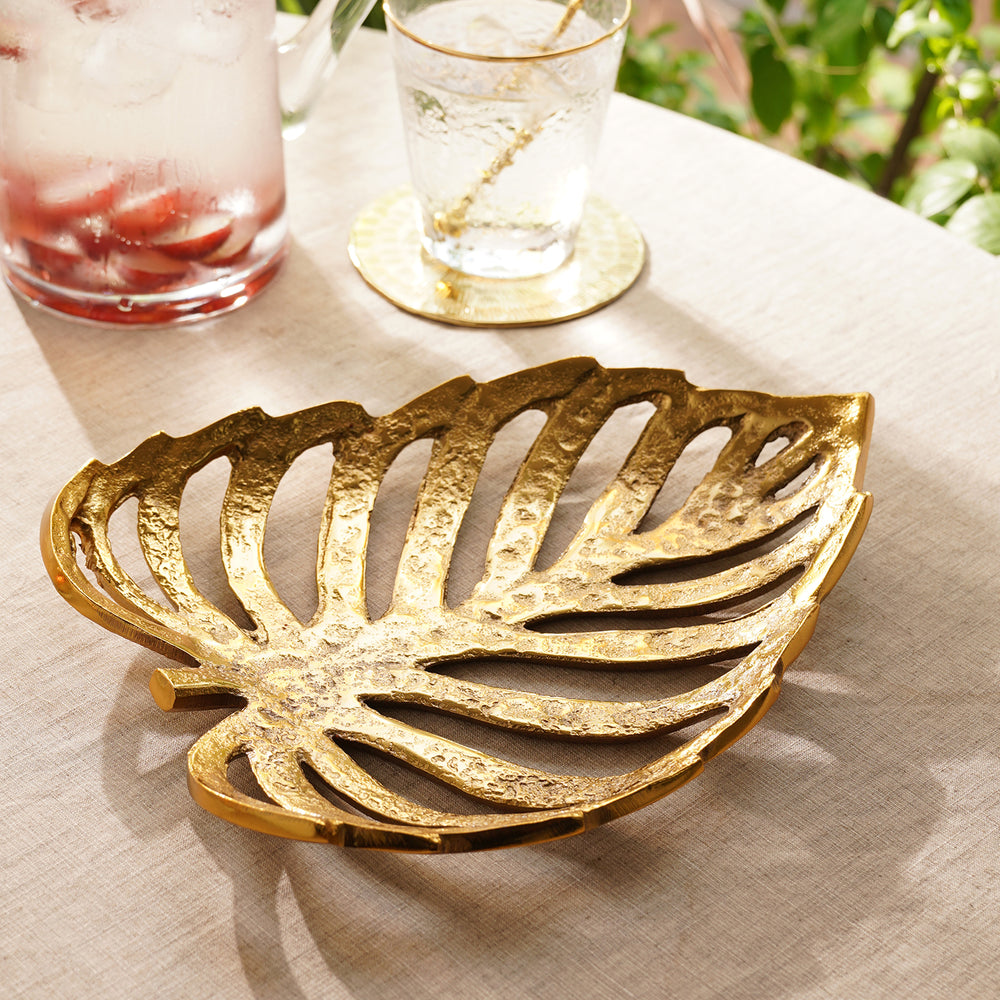Gold Metal Scalloped Leaf Decorative Platter - Small