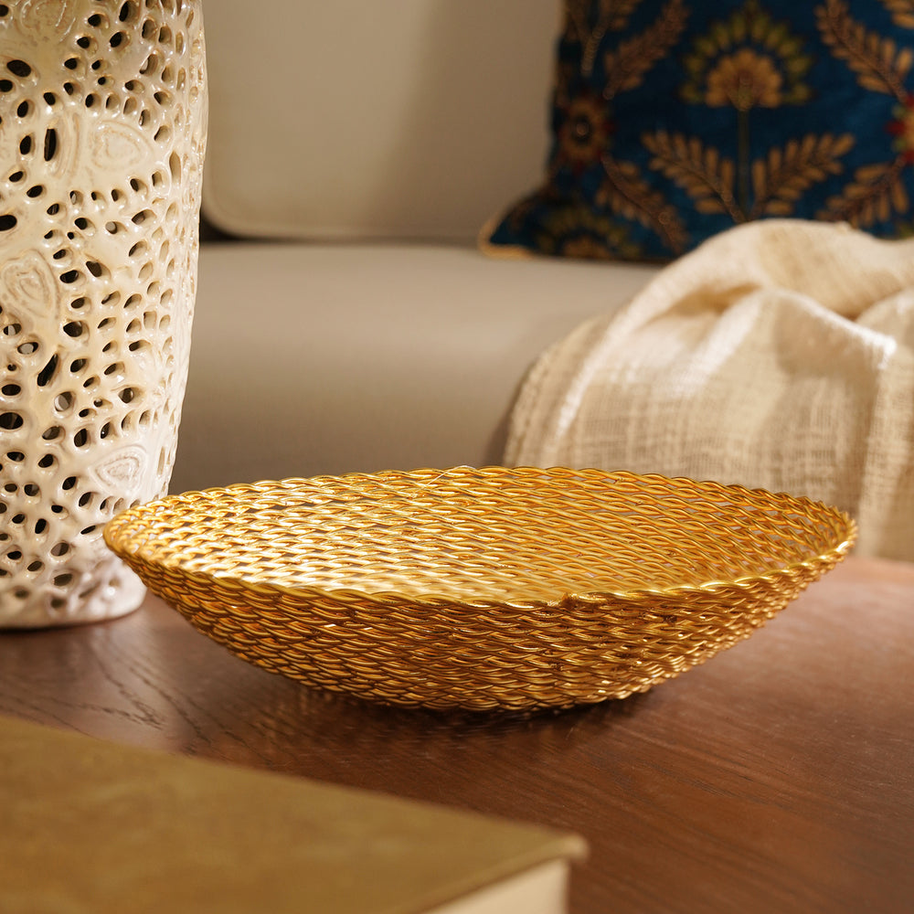 Gold Metal Twisted Wire Fruit Bowl - Large
