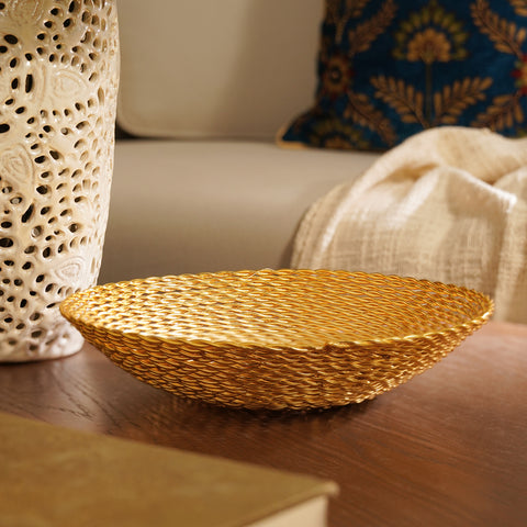 Gold Metal Twisted Wire Fruit Bowl - Large