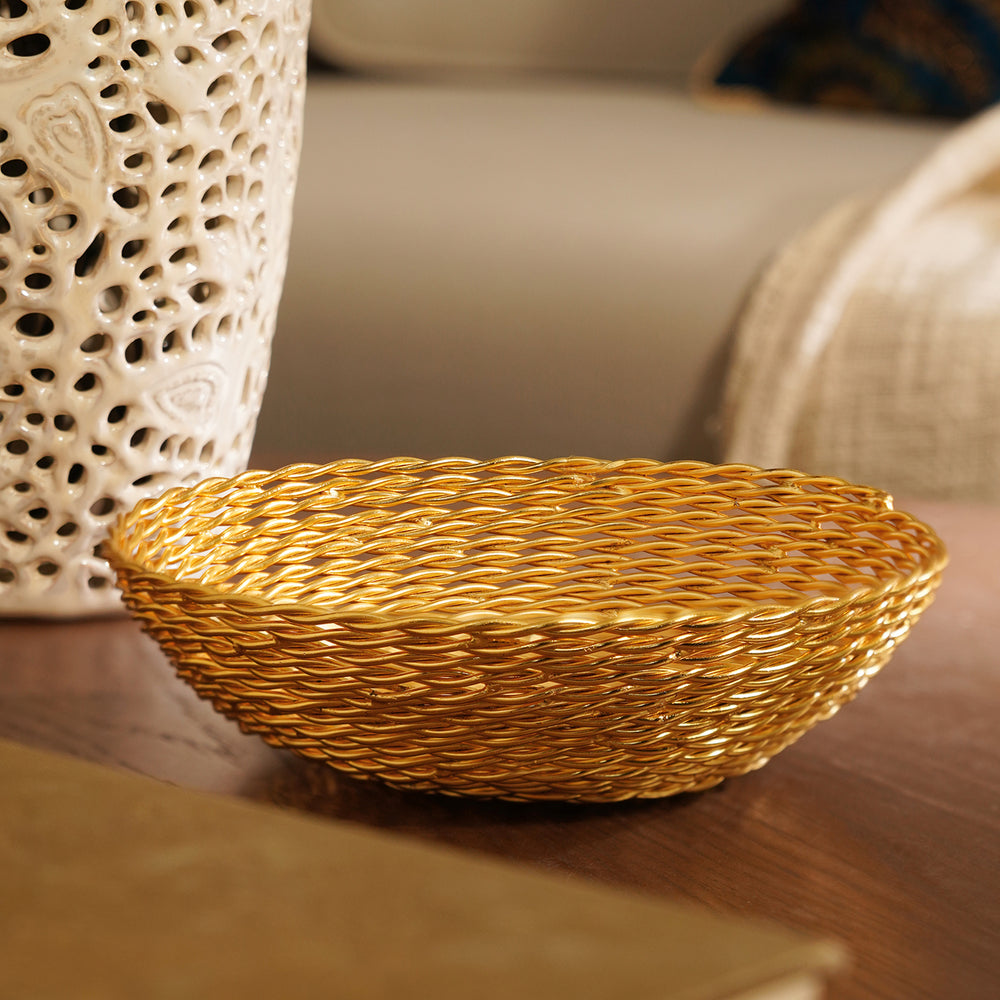 Gold Metal Twisted Wire Fruit Bowl - Small