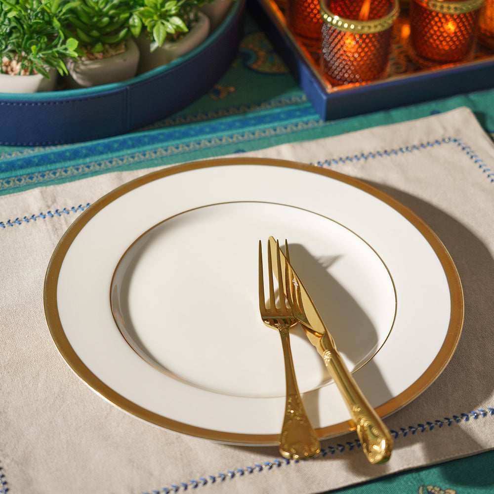 Set of 2 Ivory and Gold Rim Ceramic Dinner Plates