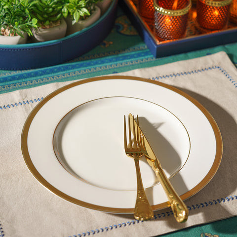 Set of 2 Ivory and Gold Rim Ceramic Dinner Plates