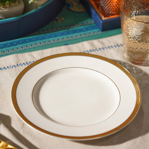 Set of 2 Ivory and Gold Rim Detail Ceramic Dessert Plates