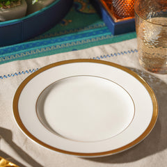 Set of 2 Ivory and Gold Rim Detail Ceramic Dessert Plates