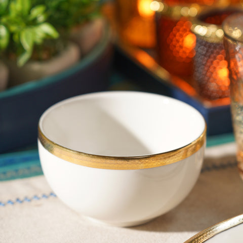 Set of 2 Ivory and Gold Rim Detail Ceramic Small Bowls