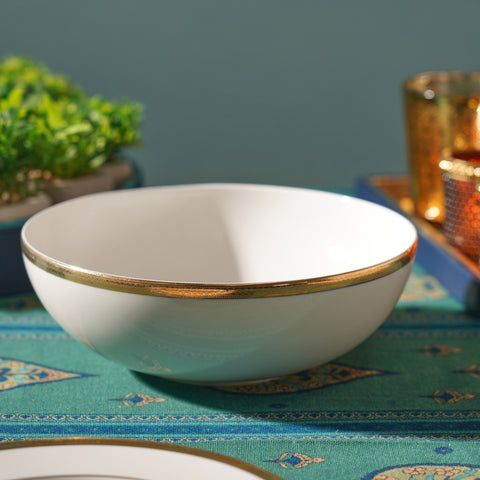 Ivory and Gold Rim Detail Ceramic Serving Bowl