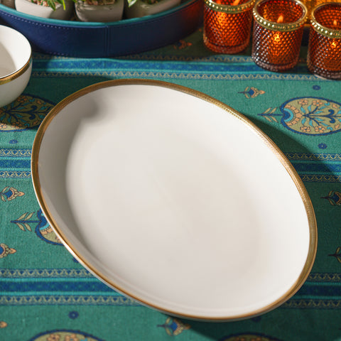 Ivory and Gold Rim Detail Ceramic Oval Plate