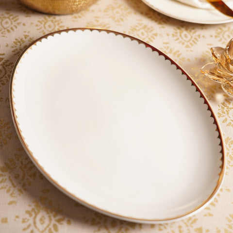 Ivory and Gold Scallop Detail Ceramic Oval Plate