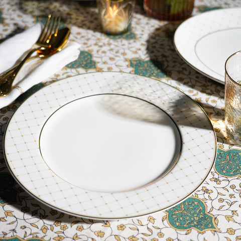 Set of 2 Ivory Ceramic Criss Cross Detail Dinner Plates