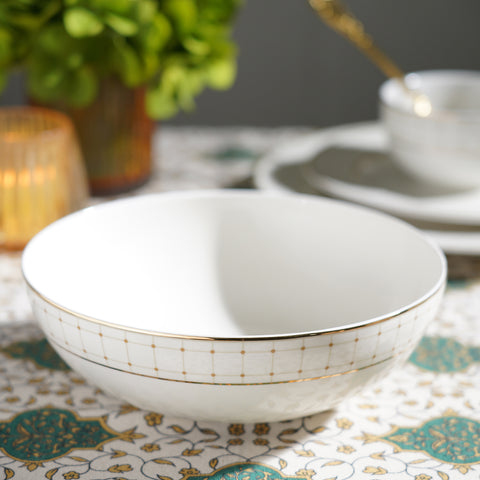 Ivory Ceramic Criss Cross Detail Serving Bowl
