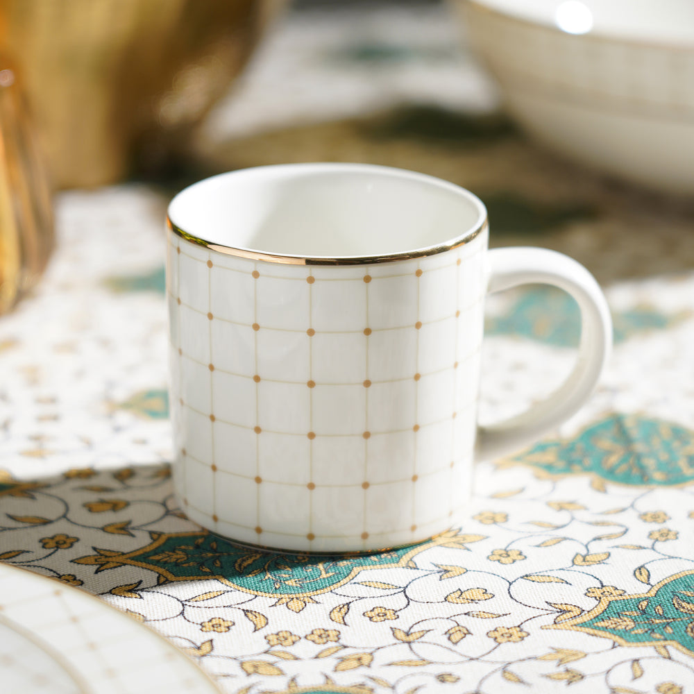 Set of 2 Ivory Ceramic Criss Cross Detail Coffee Mugs