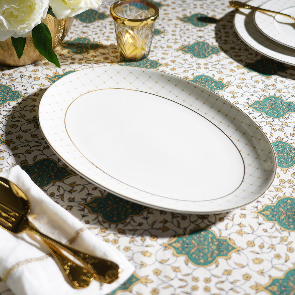 Ivory Ceramic Criss Cross Detail Oval Plate