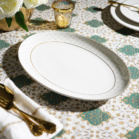 Ivory Ceramic Criss Cross Detail Oval Plate