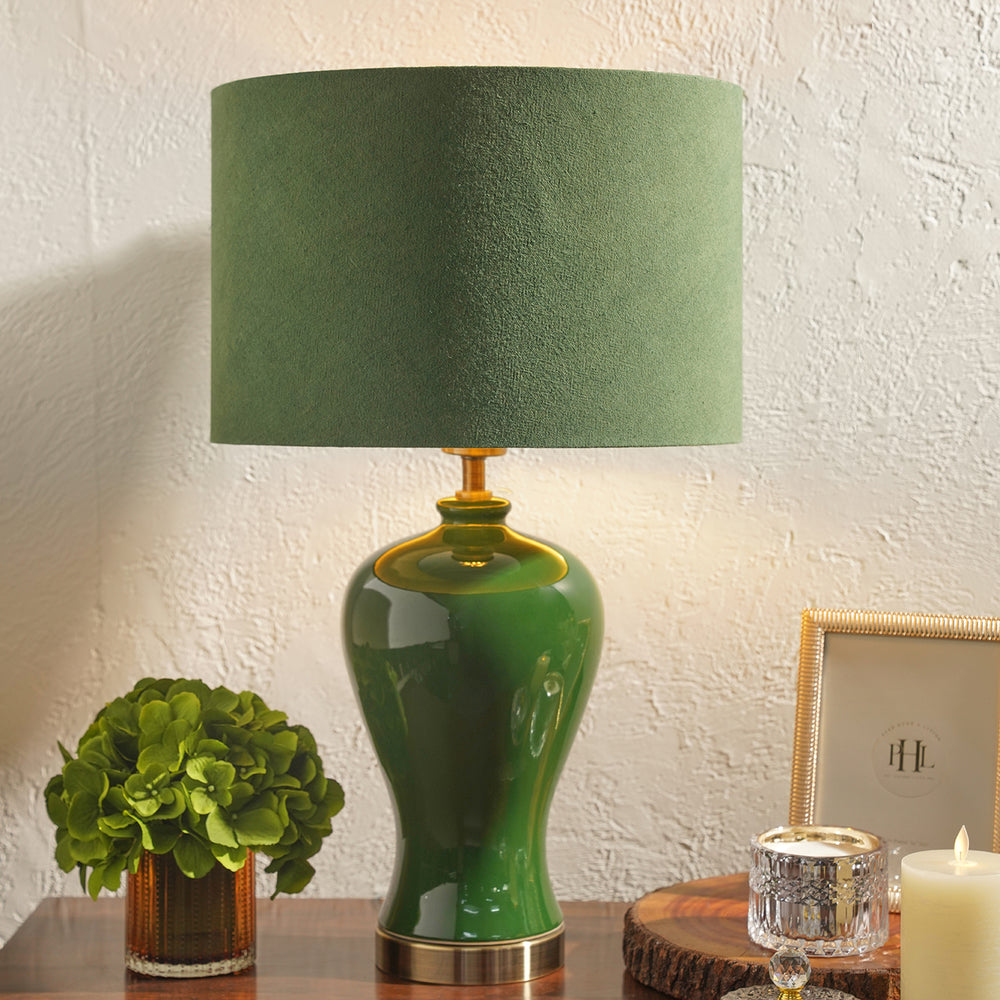 Green Linen Shade with Gold Lining (Without Stand)
