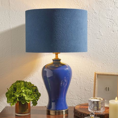 Blue Linen Shade with Gold Lining  (Without Stand)