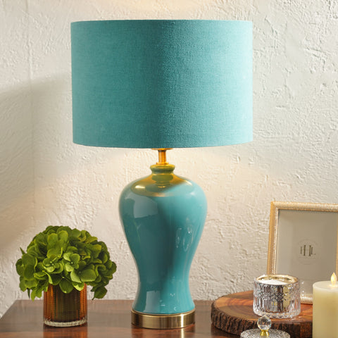 Teal Linen Shade with Gold Lining (Without Stand)