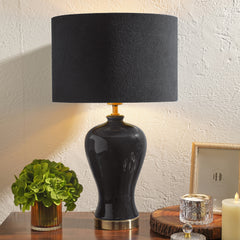 Black Linen Lamp Shade with Golden Lining  (without stand)