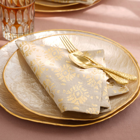 Set of 4 Beige and Gold Foil Cotton Napkins