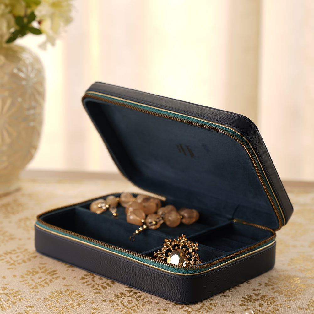 Teal Rectangle Faux Leather Travel Jewellery Box