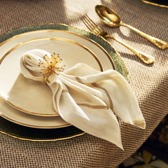 Set of 4 Beige and Gold Foil Cotton Napkins