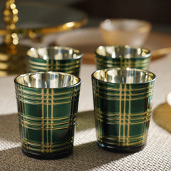Set of 4 Green and Gold Cut Pattern Votives