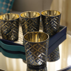 Set of 4 Blue Geometric PatternVotives