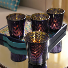 Set of 4 Blue Pattern Votives
