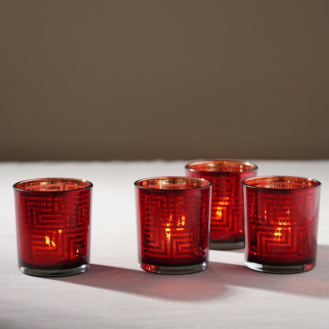 Red Pattern Glass Shop Set of 4 Red Pattern Glass Straight Votives - at Best Price Online ...