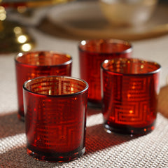 Set of 4 Red Pattern Glass Straight Votives